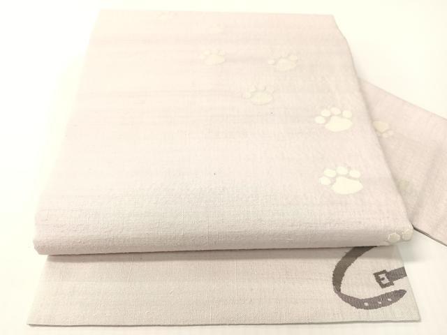 平和屋着物●九寸名古屋帯　紬地　犬　肉球　正絹　逸品　CABG1757vp