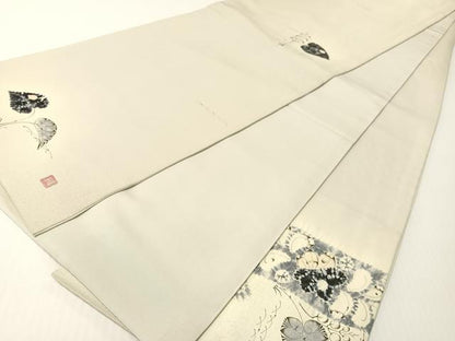 平和屋着物●日本工芸会正会員　福村廣利　絵絞庵　太鼓柄袋帯　手描き　絞り　辻が花　金通し地　正絹　逸品　CABG1763vp