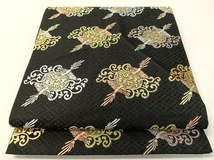 平和屋着物●六通柄袋帯　唐織　鳳凰唐草菱文　黒地　金糸　正絹　逸品　CABG1767vp