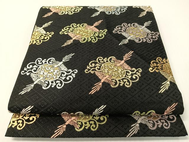 平和屋着物●六通柄袋帯　唐織　鳳凰唐草菱文　黒地　金糸　正絹　逸品　CABG1767vp