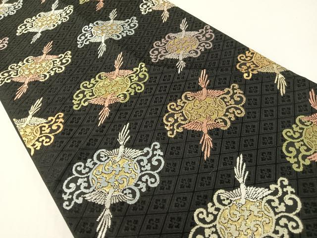 平和屋着物●六通柄袋帯　唐織　鳳凰唐草菱文　黒地　金糸　正絹　逸品　CABG1767vp