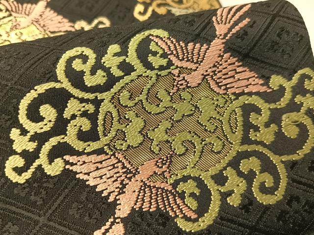 平和屋着物●六通柄袋帯　唐織　鳳凰唐草菱文　黒地　金糸　正絹　逸品　CABG1767vp