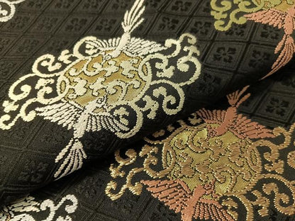 平和屋着物●六通柄袋帯　唐織　鳳凰唐草菱文　黒地　金糸　正絹　逸品　CABG1767vp