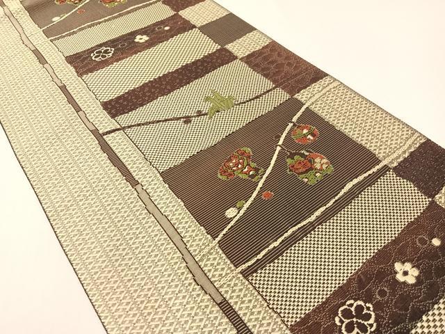 平和屋着物●本場筑前博多織　八寸名古屋帯　唐織　市松玩具花間道　正絹　逸品　CABG1768vp