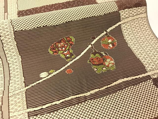 平和屋着物●本場筑前博多織　八寸名古屋帯　唐織　市松玩具花間道　正絹　逸品　CABG1768vp