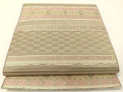 平和屋着物●本場筑前博多織　八寸名古屋帯　横段吉祥文　正絹　逸品　CABG1769vp