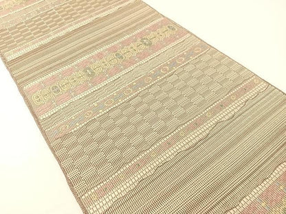 平和屋着物●本場筑前博多織　八寸名古屋帯　横段吉祥文　正絹　逸品　CABG1769vp