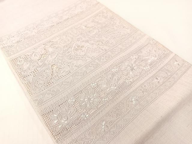 平和屋着物●中国三大刺繍　スワトウ相良刺繍　総刺繍　袋帯　紬地　双鳥更紗横段文　正絹　逸品　CABG1772vp