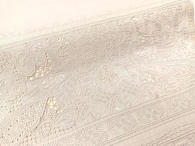 平和屋着物●中国三大刺繍　スワトウ相良刺繍　総刺繍　袋帯　紬地　双鳥更紗横段文　正絹　逸品　CABG1772vp