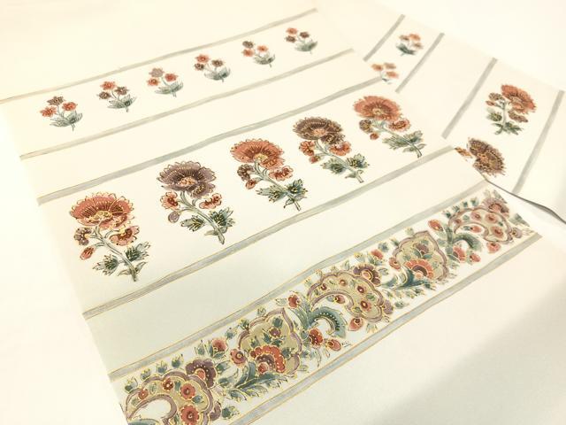平和屋着物●塩瀬　九寸名古屋帯　更紗横段文　金彩　正絹　逸品　CABG1773vp