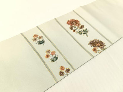 平和屋着物●塩瀬　九寸名古屋帯　更紗横段文　金彩　正絹　逸品　CABG1773vp
