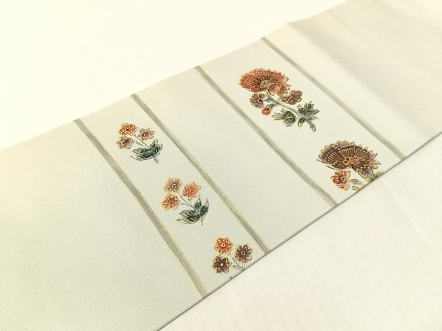 平和屋着物●塩瀬　九寸名古屋帯　更紗横段文　金彩　正絹　逸品　CABG1773vp
