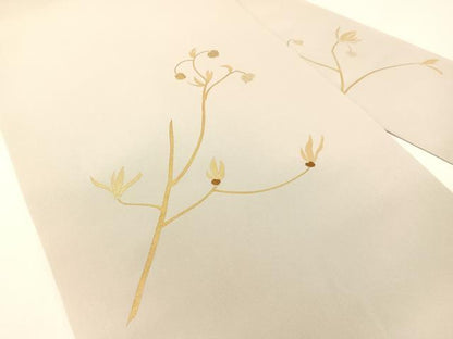 平和屋着物●塩瀬　九寸名古屋帯　竹屋町刺繍　枝花文　金彩　正絹　逸品　CABG1775vp