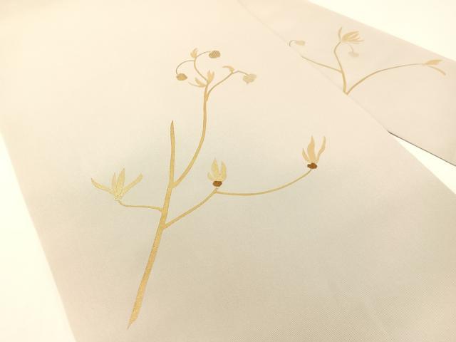 平和屋着物●塩瀬　九寸名古屋帯　竹屋町刺繍　枝花文　金彩　正絹　逸品　CABG1775vp