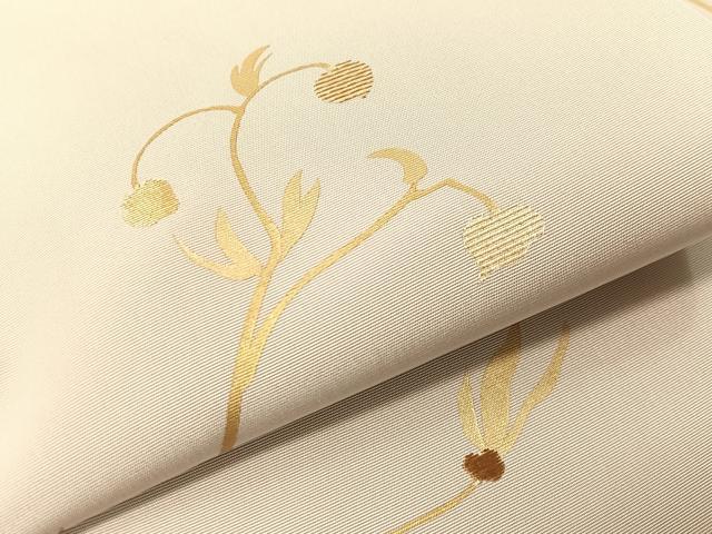平和屋着物●塩瀬　九寸名古屋帯　竹屋町刺繍　枝花文　金彩　正絹　逸品　CABG1775vp
