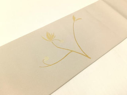 平和屋着物●塩瀬　九寸名古屋帯　竹屋町刺繍　枝花文　金彩　正絹　逸品　CABG1775vp