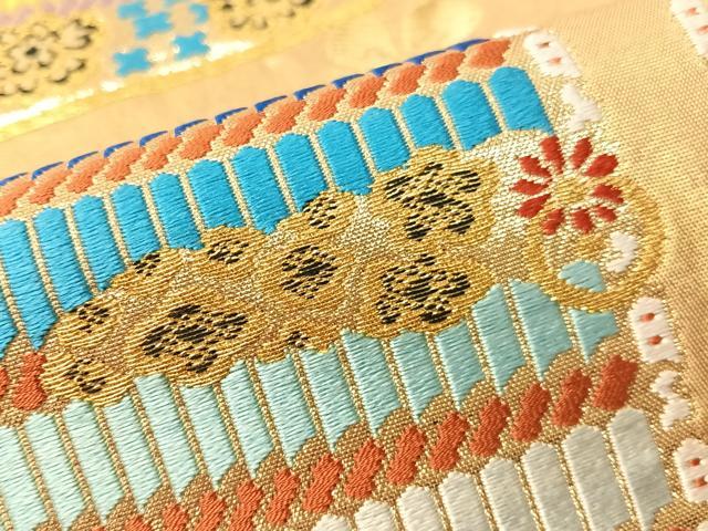 平和屋着物●西陣　川越織物謹製　六通柄　本袋帯　唐織　鎧威花文　金銀糸　正絹　逸品　CABG1777vp 平和屋着物○西陣 川越織物謹製 六通柄 本袋帯 唐織 鎧威