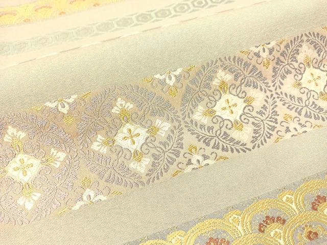 平和屋着物●全通柄袋帯　唐織　横段吉祥花文　金糸　正絹　逸品　CABG1779vp