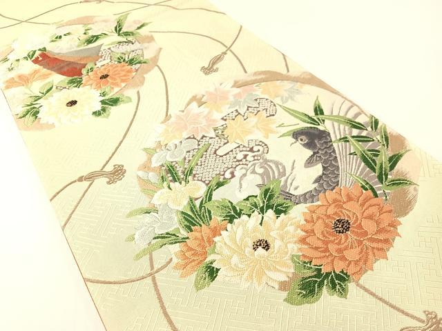 平和屋着物●現代アンティーク　貝島はるみ　綺麗伝説　六通柄袋帯　唐織　鯉　金糸　正絹　逸品　CABG1783vp