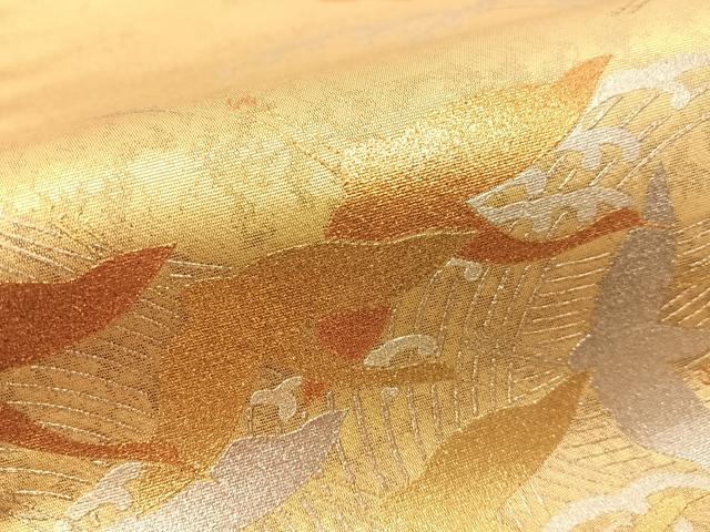平和屋着物●金彩友禅　卓越技能者・名工・和田光正　太鼓柄袋帯　立波群れ鶴文　正絹　逸品　CABG1784vp
