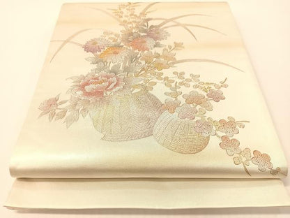 平和屋着物●金彩友禅　卓越技能者・名工・和田光正　太鼓柄袋帯　花篭文　正絹　逸品　CABG1785vp