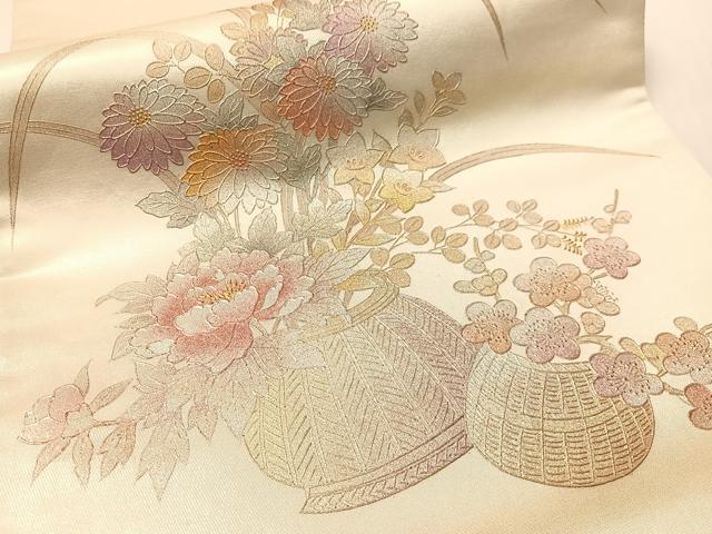 平和屋着物●金彩友禅　卓越技能者・名工・和田光正　太鼓柄袋帯　花篭文　正絹　逸品　CABG1785vp