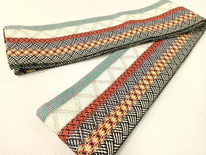 平和屋着物●両面　半幅帯　組織　金糸　さが美扱い　正絹　逸品　CABG1786vp