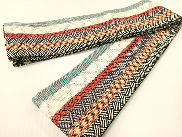 平和屋着物●両面　半幅帯　組織　金糸　さが美扱い　正絹　逸品　CABG1786vp