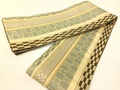 平和屋着物●本場大島紬　龍郷絣　本場筑前博多織　両面　半幅帯　吉祥花文　さが美扱い　正絹　逸品　CABG1793vp