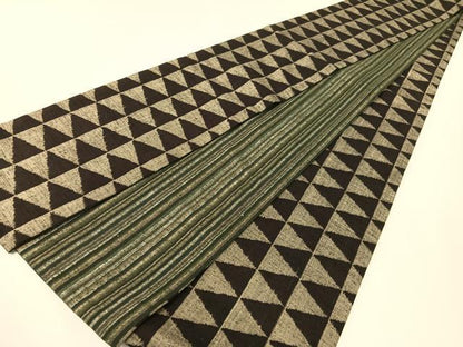 平和屋着物●両面　半幅帯　紬地　鱗文様　さが美扱い　正絹　逸品　CABG1794vp