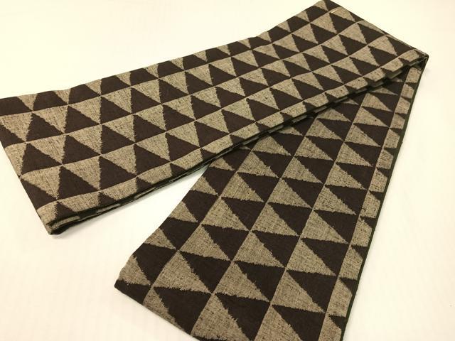 平和屋着物●両面　半幅帯　紬地　鱗文様　さが美扱い　正絹　逸品　CABG1794vp