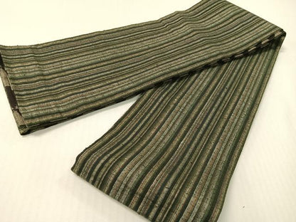 平和屋着物●両面　半幅帯　紬地　鱗文様　さが美扱い　正絹　逸品　CABG1794vp