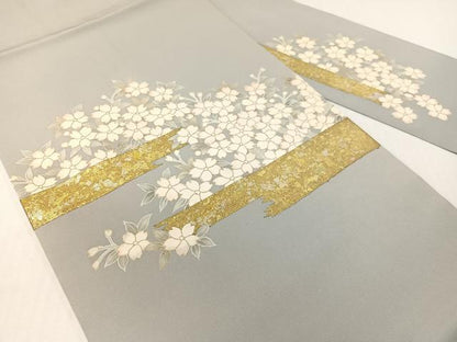 平和屋着物●塩瀬　九寸名古屋帯　霞舞桜　金銀彩　正絹　逸品　CABG1799vp