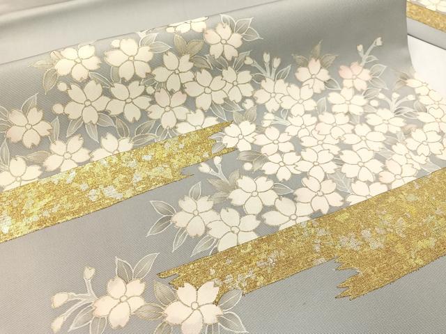平和屋着物●塩瀬　九寸名古屋帯　霞舞桜　金銀彩　正絹　逸品　CABG1799vp