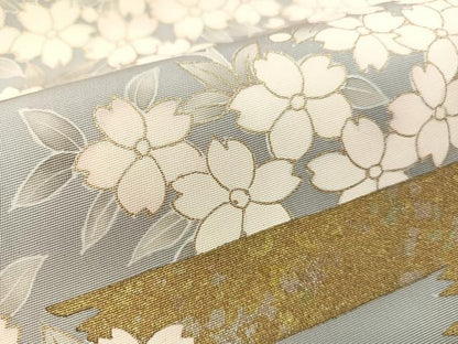 平和屋着物●塩瀬　九寸名古屋帯　霞舞桜　金銀彩　正絹　逸品　CABG1799vp