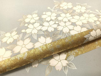 平和屋着物●塩瀬　九寸名古屋帯　霞舞桜　金銀彩　正絹　逸品　CABG1799vp