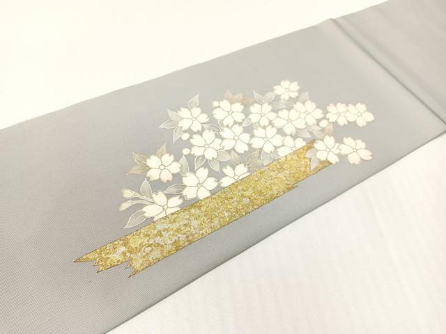 平和屋着物●塩瀬　九寸名古屋帯　霞舞桜　金銀彩　正絹　逸品　CABG1799vp