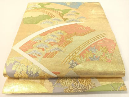 平和屋着物●西陣　川島織物　本金　六通柄　本袋帯　地紙風景文　正絹　逸品　CABG1801vp