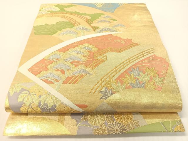 平和屋着物●西陣　川島織物　本金　六通柄　本袋帯　地紙風景文　正絹　逸品　CABG1801vp