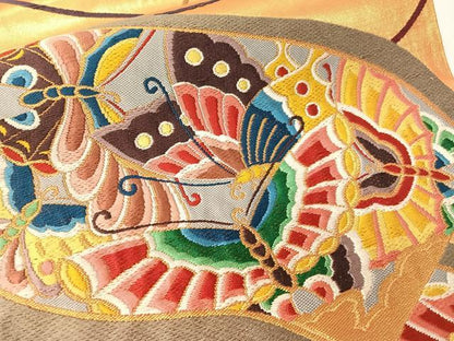 平和屋着物●西陣　白綾苑大庭　六通柄袋帯　唐織　花蝶絵巻文　金銀糸　正絹　逸品　CABG1807vp