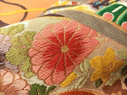 平和屋着物●西陣　白綾苑大庭　六通柄袋帯　唐織　花蝶絵巻文　金銀糸　正絹　逸品　CABG1807vp