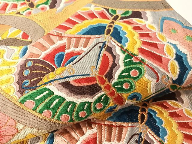 平和屋着物●西陣　白綾苑大庭　六通柄袋帯　唐織　花蝶絵巻文　金銀糸　正絹　逸品　CABG1807vp