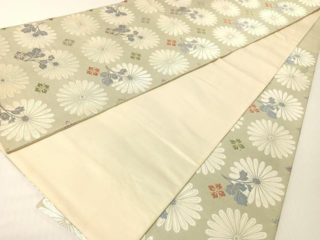 平和屋着物●六通柄袋帯　唐織　文様の華　銀通し地　正絹　逸品　CABG1812vp