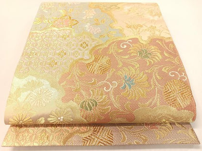 平和屋着物●唐織・西陣の老舗・名門・藤原織物　六通柄袋帯　唐織　吉祥雪輪文　金糸　三越扱い　正絹　逸品　未使用　CABG1814vp
