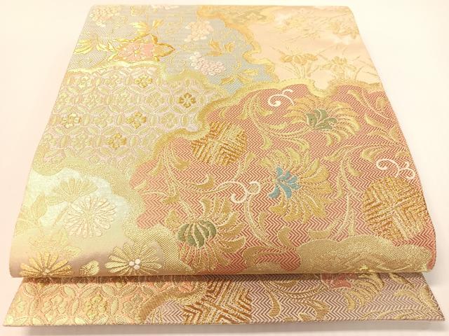 平和屋着物●唐織・西陣の老舗・名門・藤原織物　六通柄袋帯　唐織　吉祥雪輪文　金糸　三越扱い　正絹　逸品　未使用　CABG1814vp
