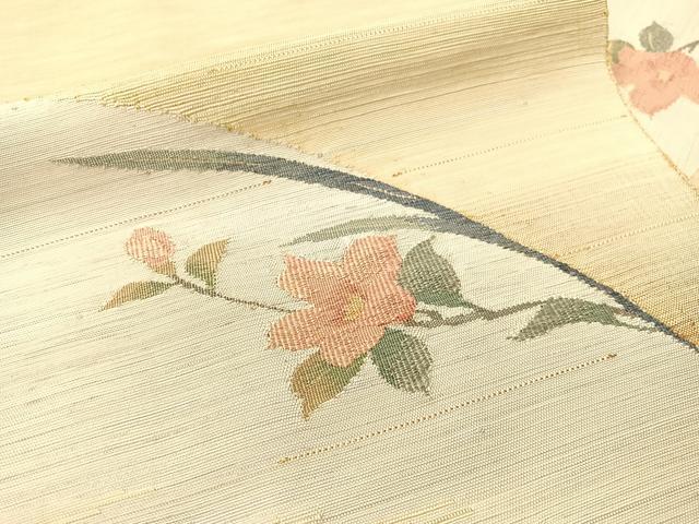 平和屋着物●八寸名古屋帯　紬地　すくい織　草花文　正絹　逸品　CABG1825vp