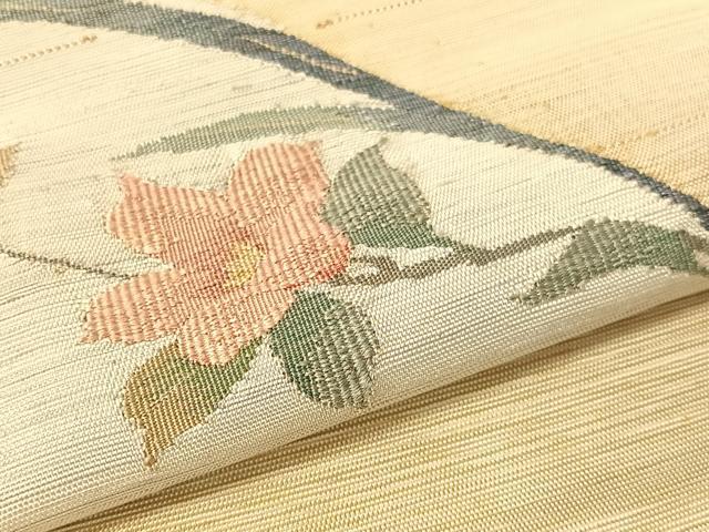 平和屋着物●八寸名古屋帯　紬地　すくい織　草花文　正絹　逸品　CABG1825vp 平和屋着物○八寸名古屋帯 紬地 すくい織 草花文 正絹 逸品