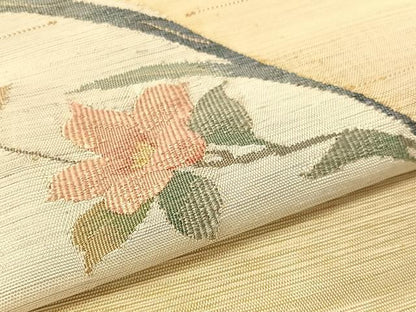 平和屋着物●八寸名古屋帯　紬地　すくい織　草花文　正絹　逸品　CABG1825vp