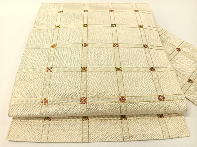 平和屋着物●本場筑前博多織　八寸名古屋帯　唐織　吉祥格子文　正絹　逸品　CABG1826vp