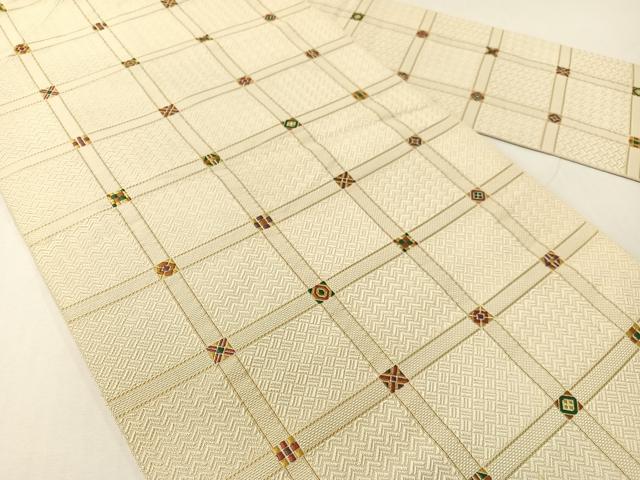 平和屋着物●本場筑前博多織　八寸名古屋帯　唐織　吉祥格子文　正絹　逸品　CABG1826vp